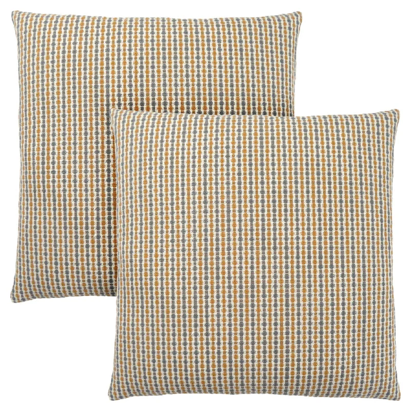 Set Of Two 18" X 18" Gold and White Polyester Striped Zippered Pillow