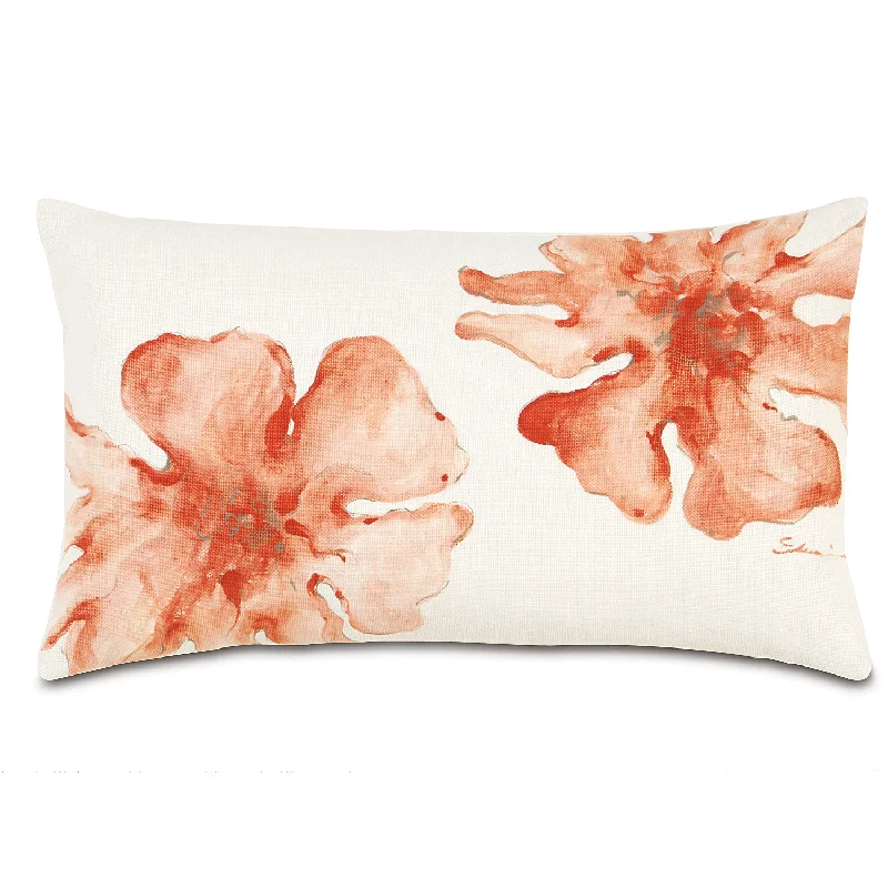 Orange Hand-Painted Floral Hibiscus Lumbar Pillow Cover 13x22