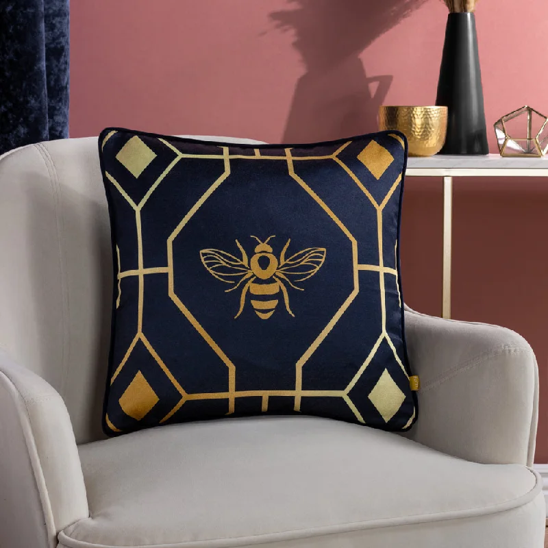 Bee Deco Geometric Cushion Navy