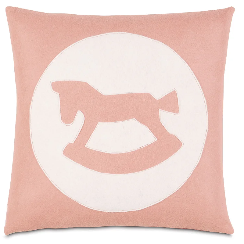 Pink Sorbet Rocking Horse Appliqué Throw Pillow Cover 18x18