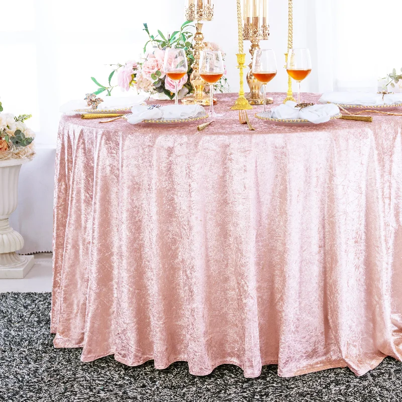 132" Round Ice Crushed Velvet (200 GSM) Tablecloth - Blush Pink/Rose Gold (1pc)