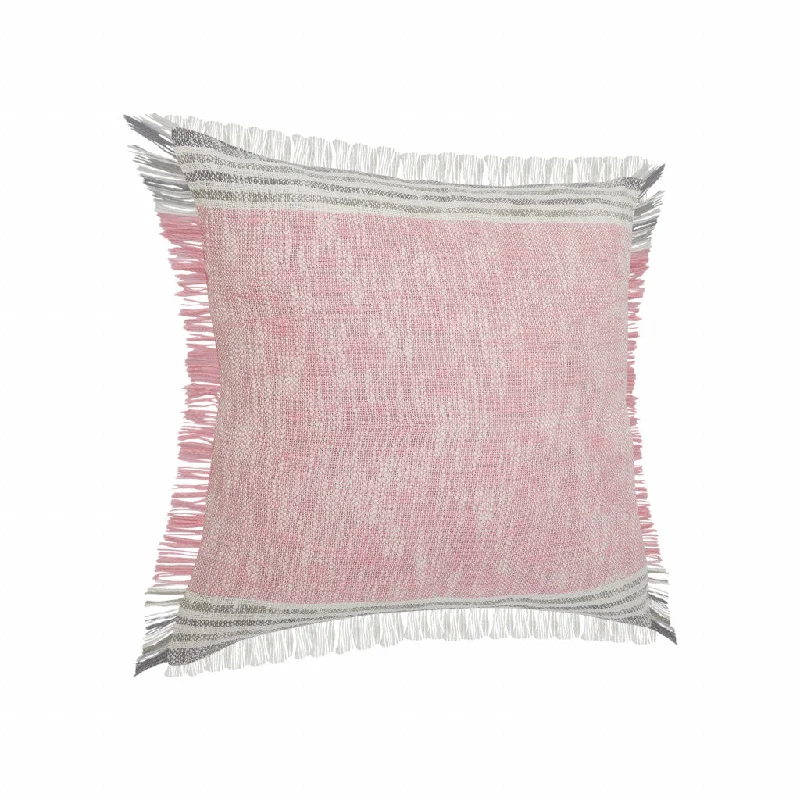 20" X 20" Pink Gray And White 100% Cotton Striped Zippered Pillow