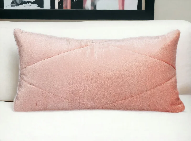 Quilted Pink Velvet Lumbar Throw Pillow