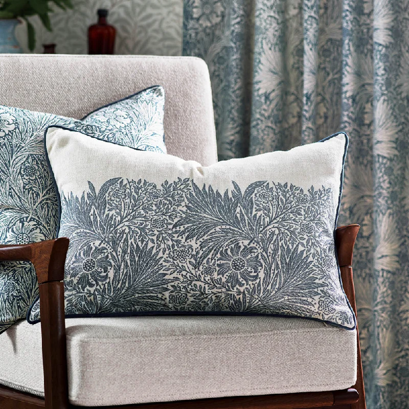 Marigold Embroidered Cushion Indigo