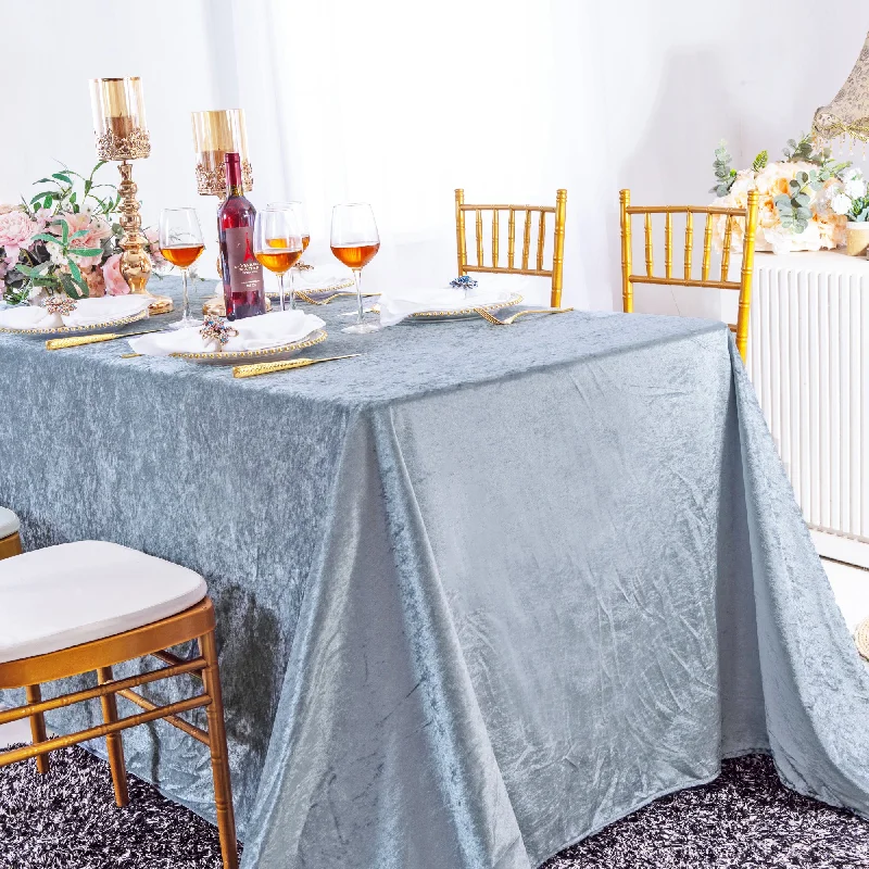 90"x156" Seamless Rectangular Ice Crushed Velvet (200 GSM) Tablecloth - Dusty Blue (1pc)