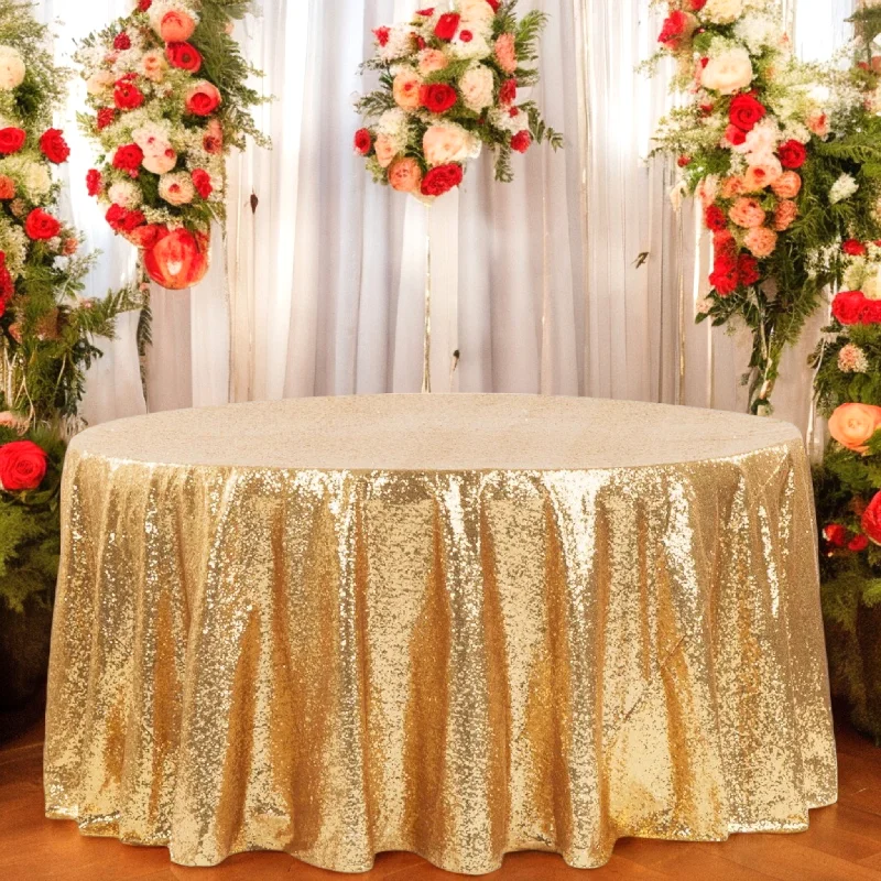 Glitz Sequins 132" Round Tablecloth - Gold