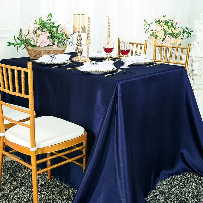 72"x120" Seamless Rectangular Satin Tablecloth - Navy Blue (1pc)