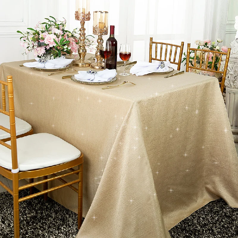 90"x132" Seamless Rectangular Sequin Paillette Poly Flax/Burlap Tablecloth - Champagne (1pc)