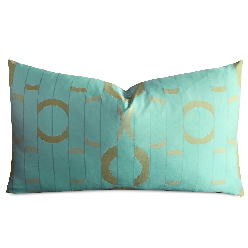 Aquamarine Turquoise Gold Geometric Woven Lumbar Pillow Cover 15x26