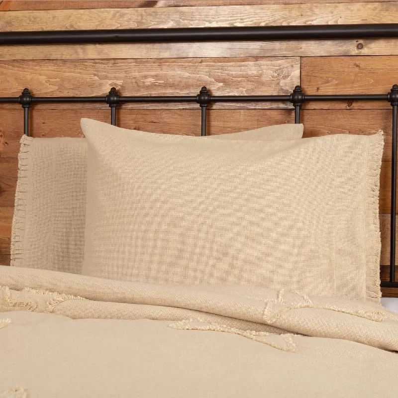 Burlap Vintage Standard Pillow Case w/ Fringed Ruffle Set of 2 21x30 VHC Brands