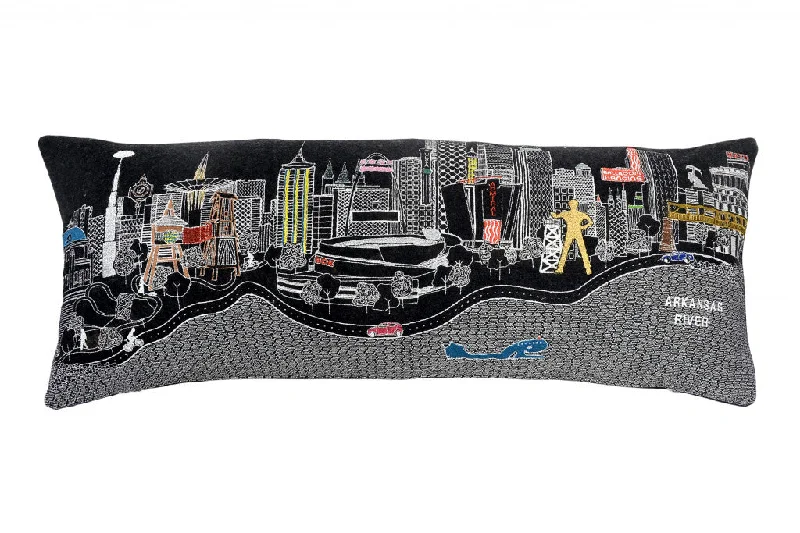 35" Black Tulsa Nighttime Skyline Lumbar Decorative Pillow