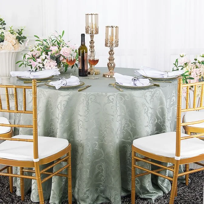 108" Seamless Round Versailles Chopin Damask Jacquard Polyester (220 GSM) Tablecloth - Silver (1pc)