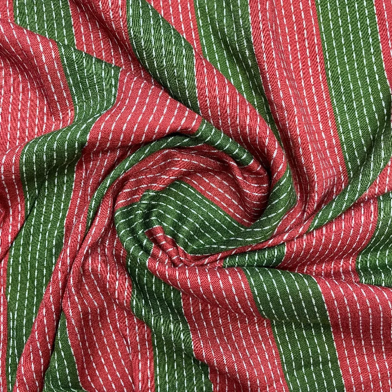 Red & Green Stripes Rayon Fabric