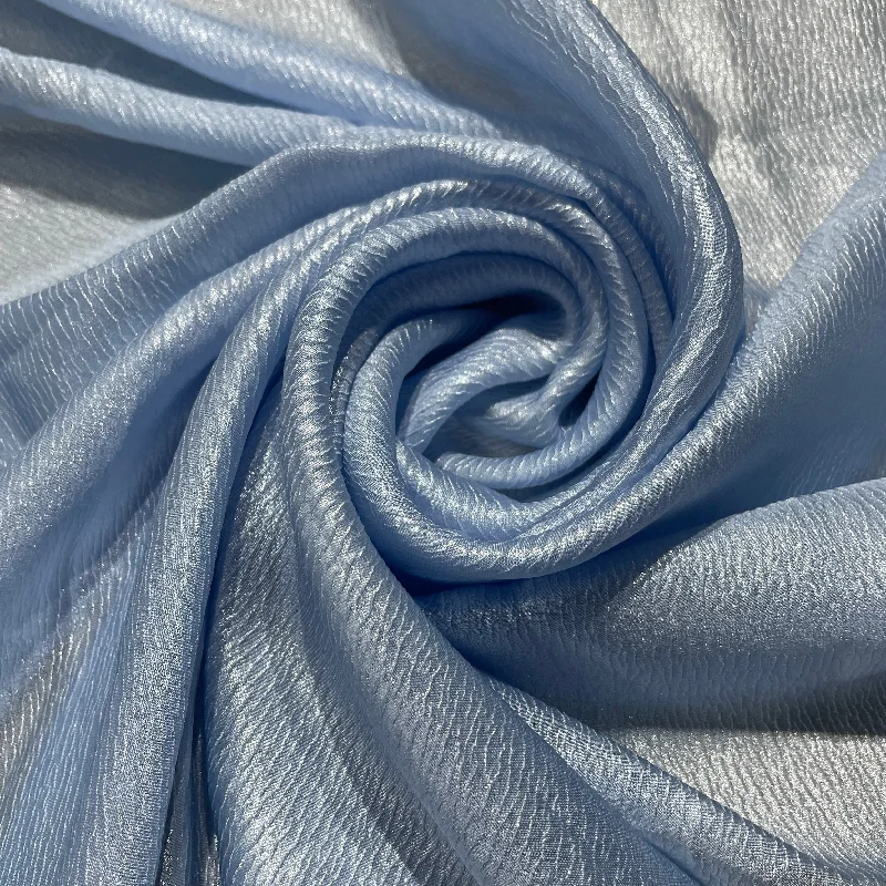 Sky Blue Silver Crush with foil Georgette Satin Fabric