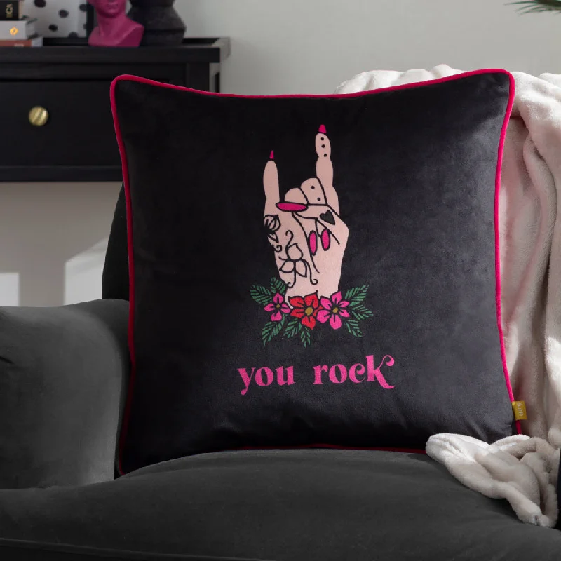 Inked You Rock Cushion Black/Pink