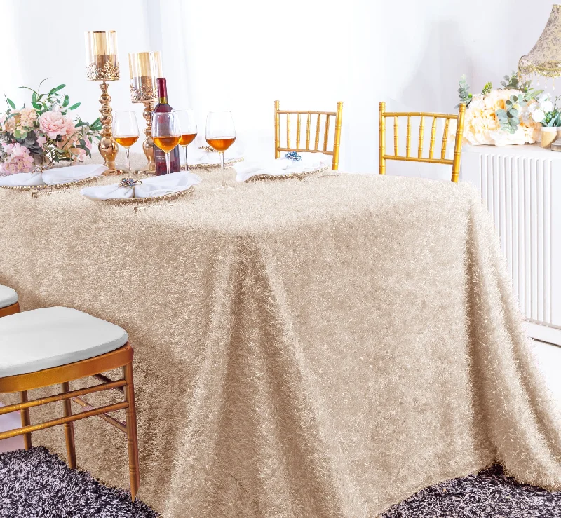 90"x132" Rectangular Shaggy Plush Fringe (200 GSM) Tablecloth - Champagne (1pc)