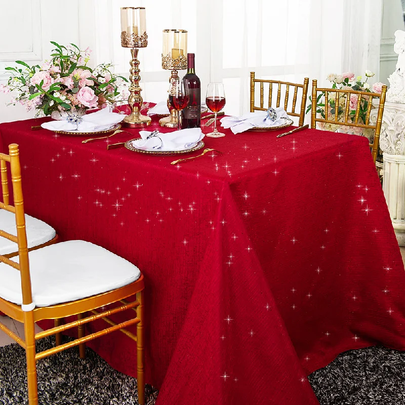 90"x156" Seamless Rectangular Sequin Paillette Poly Flax/Burlap Tablecloth - Apple Red 1110(1pc)