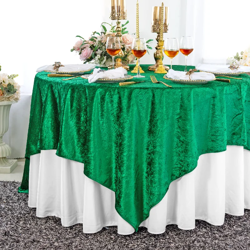 85"x85" Seamless Square Ice Crushed Velvet (200 GSM) Tablecloth/Table Overlay - Emerald Green (1pc)