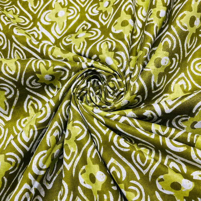 Green Handblock Print Cotton Fabric