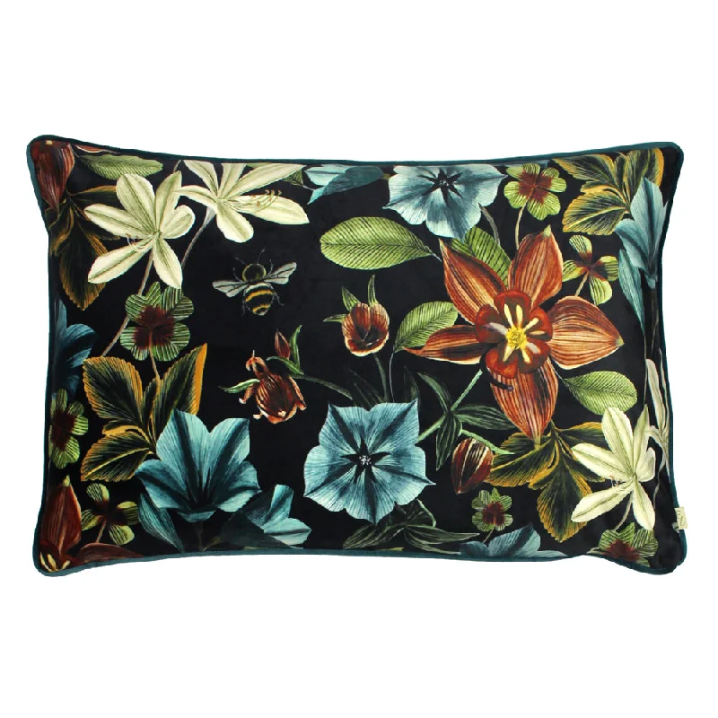 Midnight Garden Floral Rectangular Cushion Teal