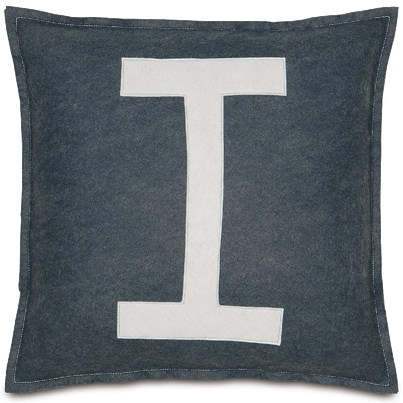 Dark Gray and Cream Letter "I" Applique Throw Pillow Cover 16x16