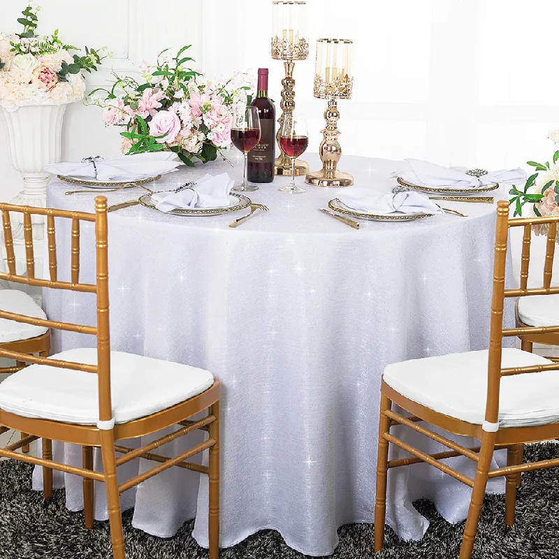 132" Round Sequin Paillette Poly Flax/Burlap Tablecloth - White (1pc)