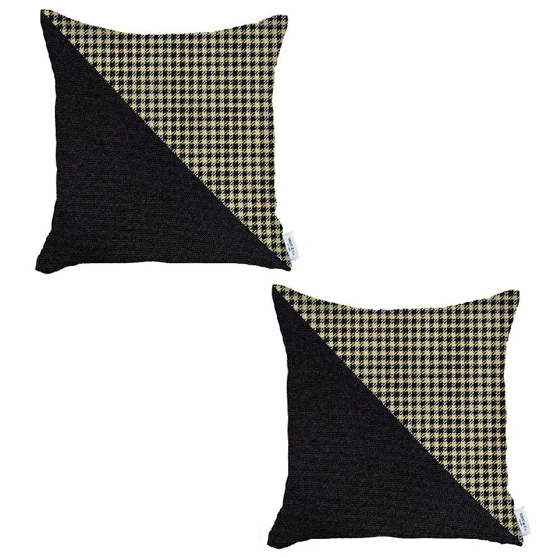 Set Of Two 18" X 18" Black And Yellow Polyester Houndstooth Zippered Pillow