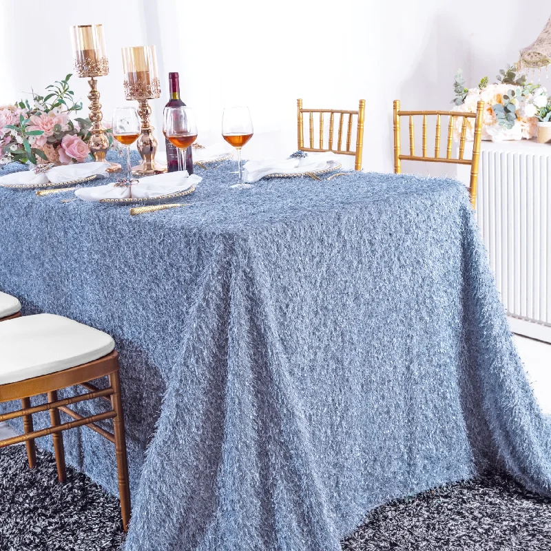 90"x132" Rectangular Shaggy Plush Fringe (200 GSM) Tablecloth - Dusty Blue (1pc)