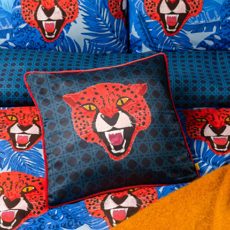 Untamed Cheetah Cushion Blue