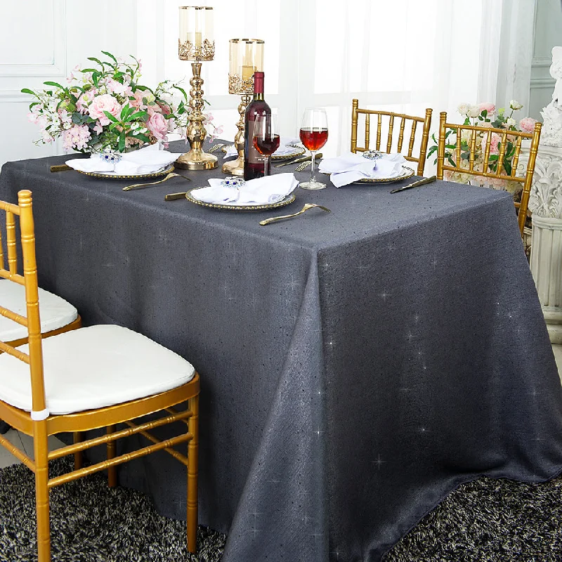 90"x132" Seamless Rectangular Sequin Paillette Poly Flax/Burlap Tablecloth - Pewter/Charcoal (1pc)