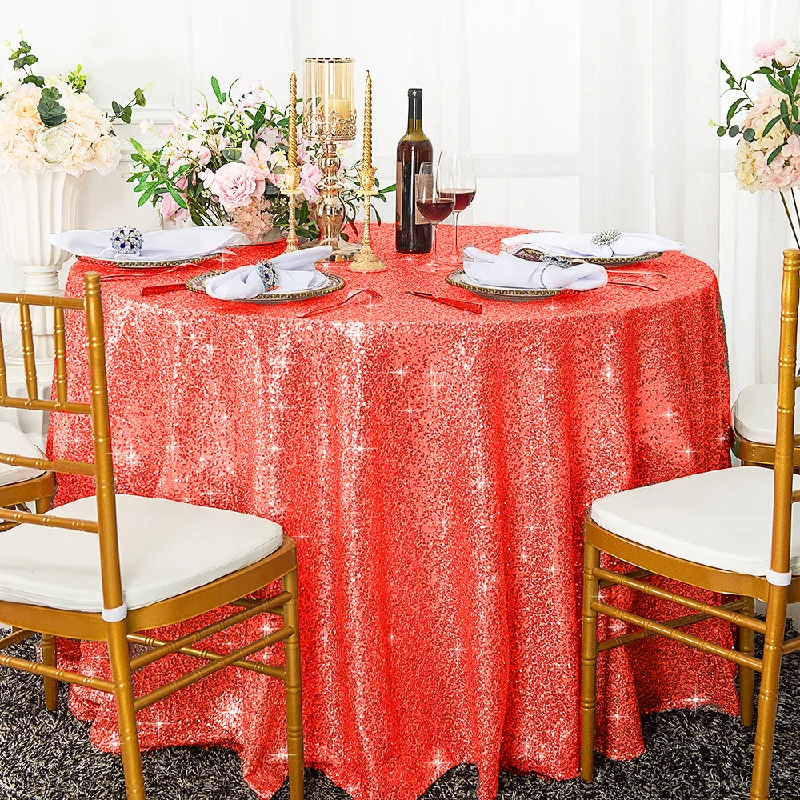 120" Seamless Round Sequin Taffeta Tablecloth - Coral (1pc)