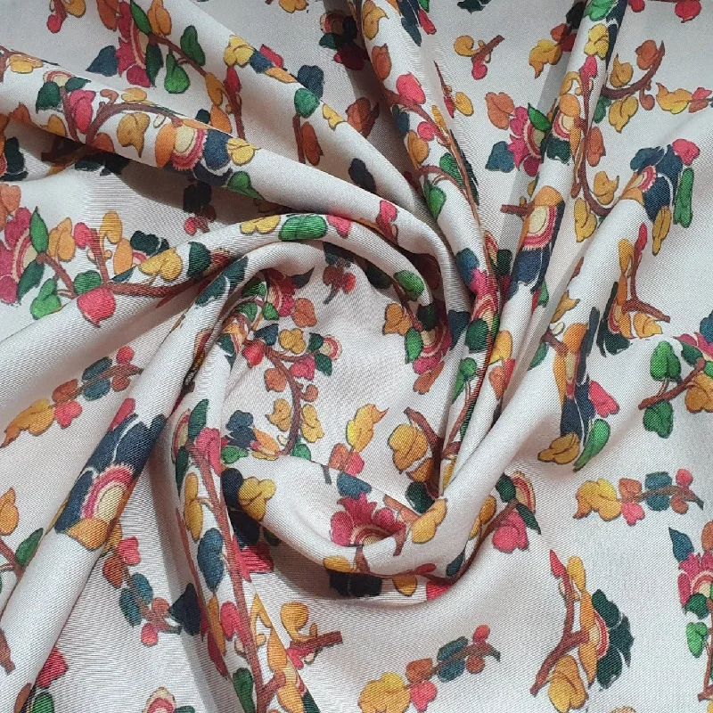 Peach Floral Print Spun Fabric