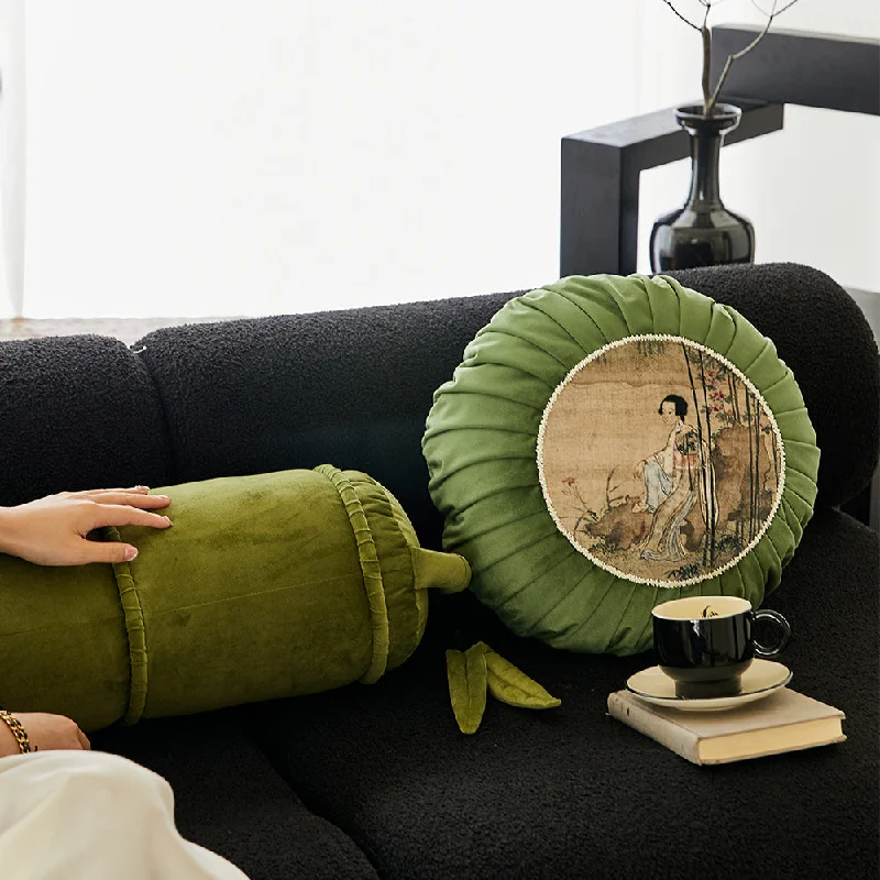 Lin Oriental Handmade Green Throw Pillow Cover