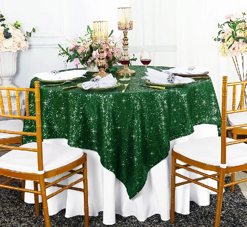 72"x72" Seamless Square Sequin Taffeta Tablecloth/Table Overlay - Hunter Green/Holly Green (1pc)