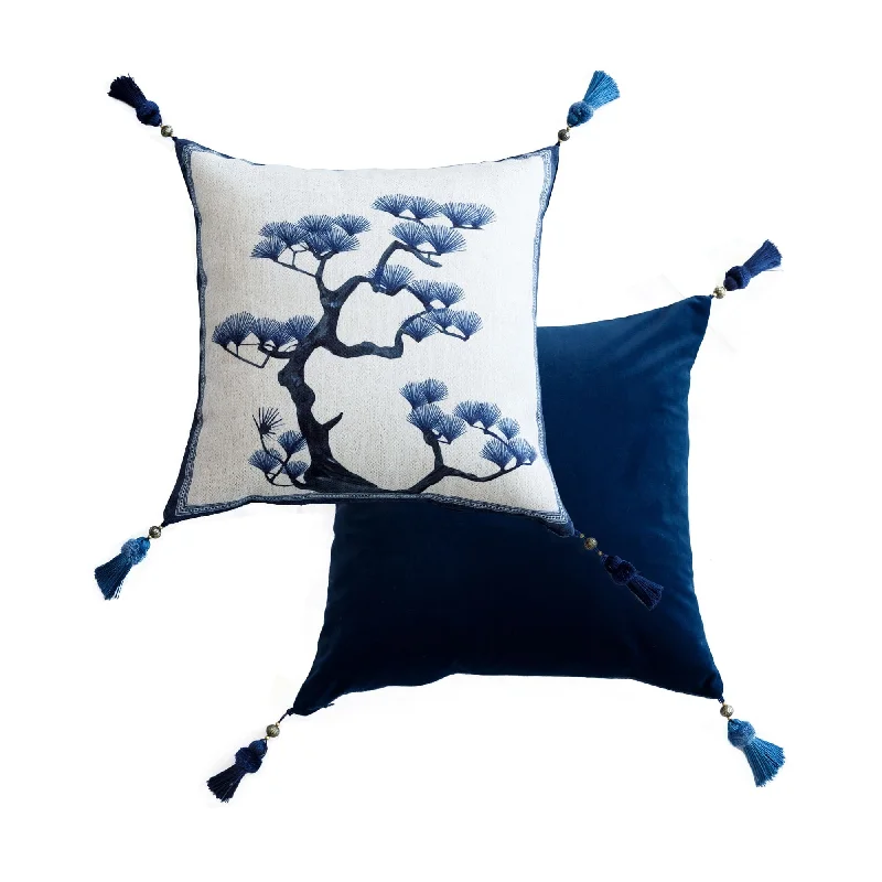 Kai Oriental Blue Tree Throw Pillow Cover