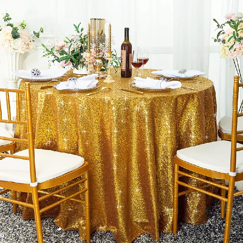 108" Seamless Round Sequin Taffeta Tablecloth - Gold (1pc)