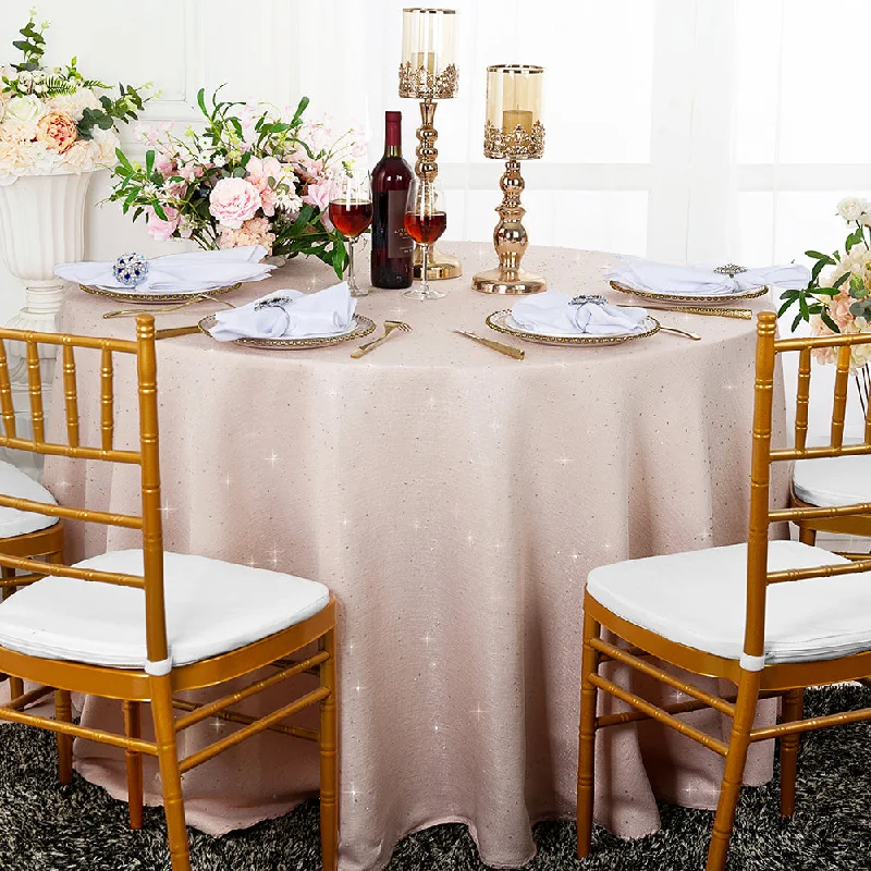 132" Round Sequin Paillette Poly Flax/Burlap Tablecloth - Blush Pink/Rose Gold (1pc)