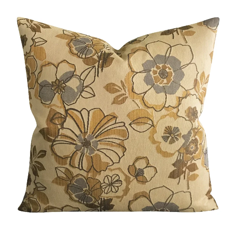 Metallic Woven Floral Throw Pillow Cover 22x22