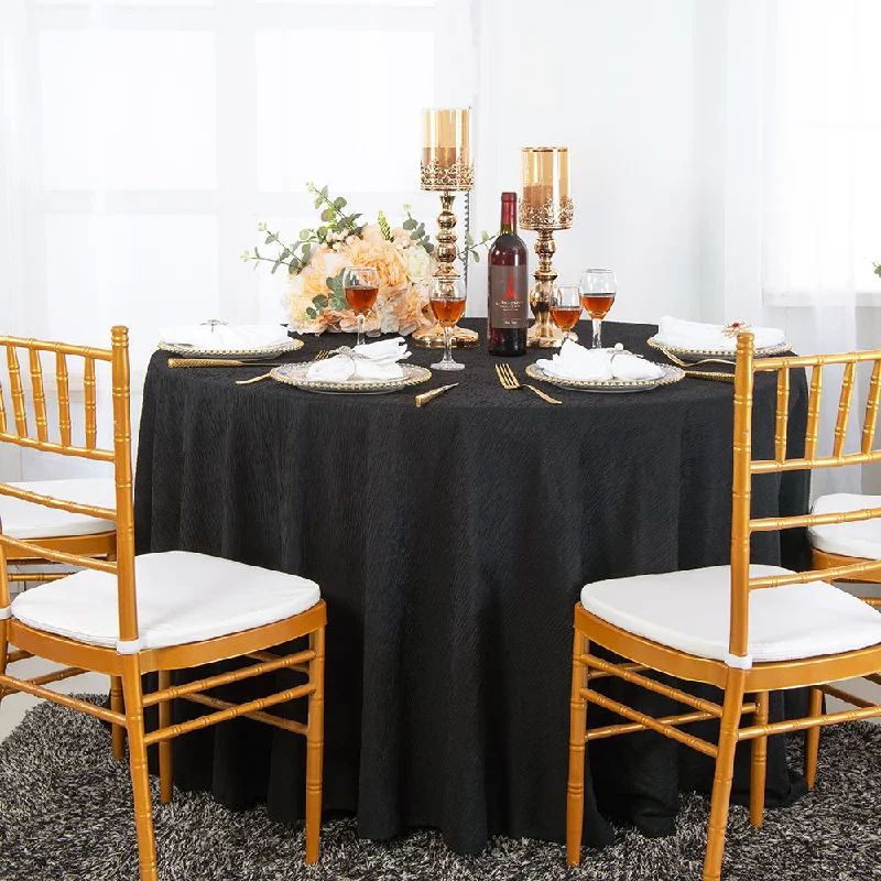 132" Round Crinkle Scuba (Wrinkle-Free) (240 GSM) Tablecloth - Black (1pc)