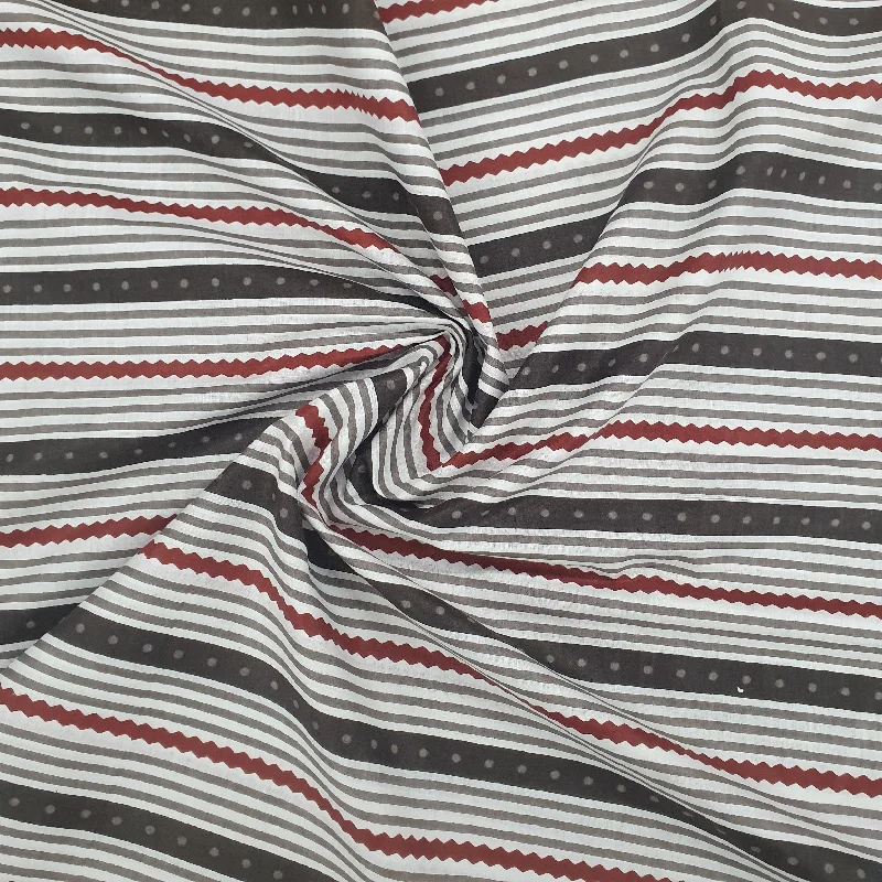 White & Grey Stripes Cotton Fabric