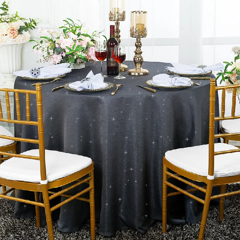 132" Round Sequin Paillette Poly Flax/Burlap Tablecloth - Pewter/Charcoal (1pc)