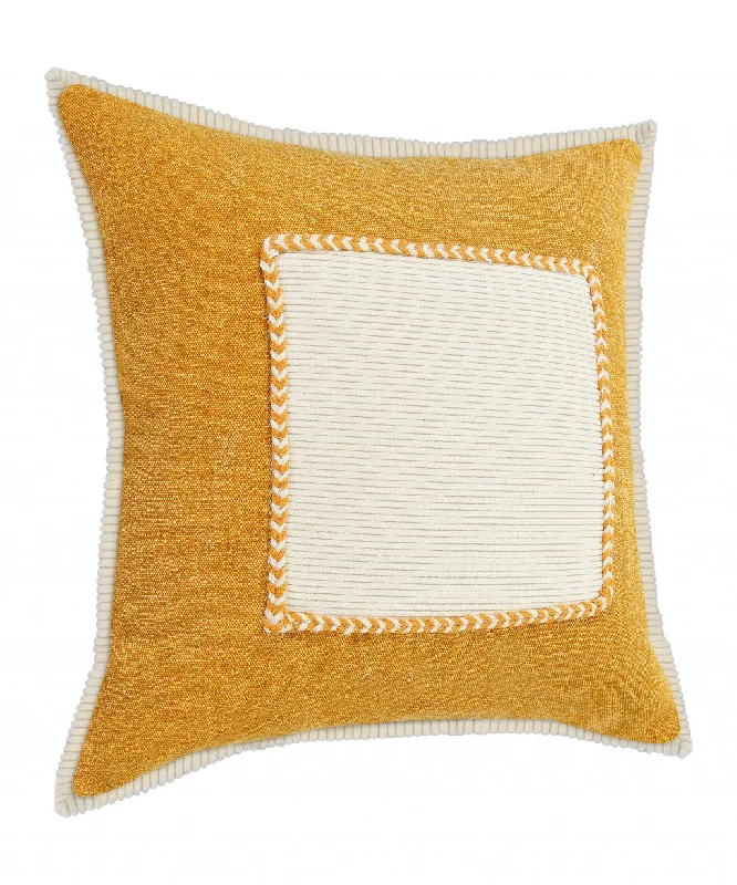 20" X 20" Golden Glow And Cream 100% Cotton Zippered Pillow