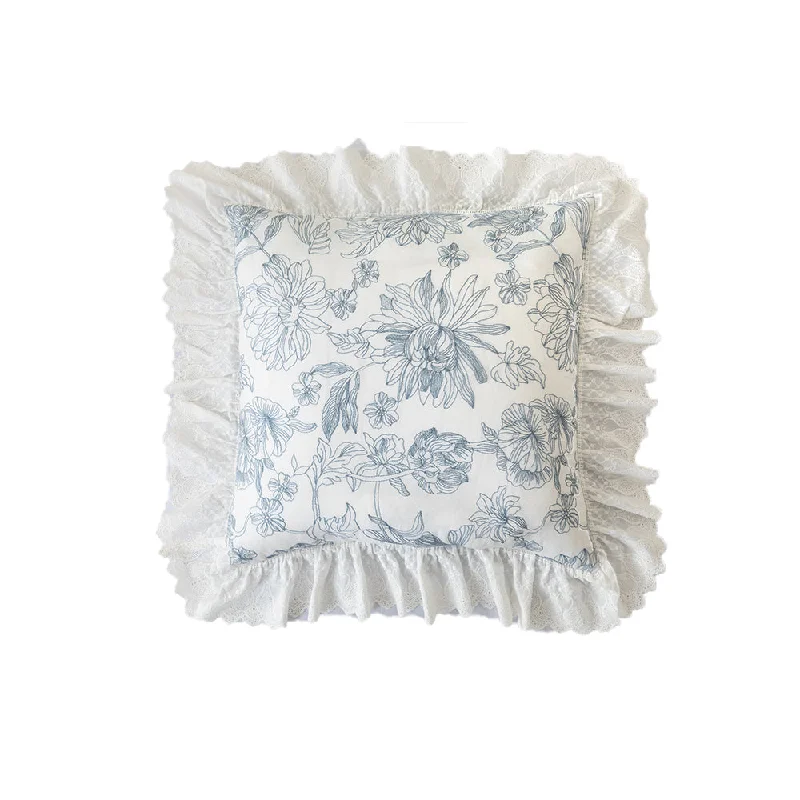 Isabella Petal Ruffle Blue Floral Throw Pillow Cover