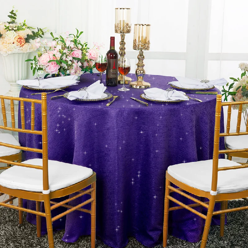 108" Seamless Round Sequin Paillette Poly Flax/Burlap Tablecloth - Regency Purple (1pc)