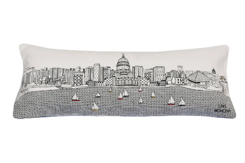 35" White Madison Daylight Skyline Lumbar Decorative Pillow