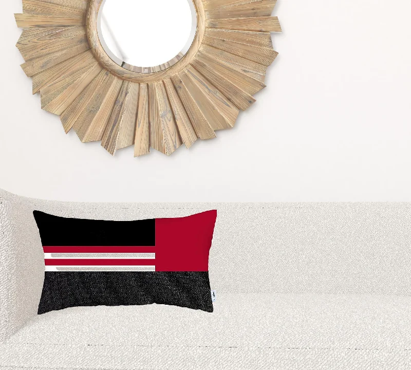 Red and Black Geometric Lumbar Throw Pillow