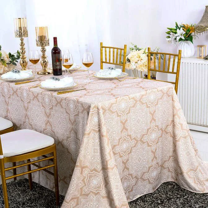 90"x132" Seamless Rectangular Henna Scuba (Wrinkle-Free) (240 GSM) Tablecloth - Champagne (1pc)