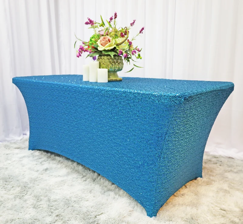 6 Ft Rectangular Sequin Spandex Table Cover - Turquoise (1pc)