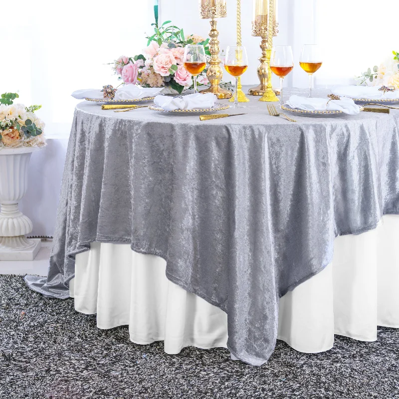 85"x85" Seamless Square Ice Crushed Velvet (200 GSM) Tablecloth/Table Overlay - Silver (1pc)