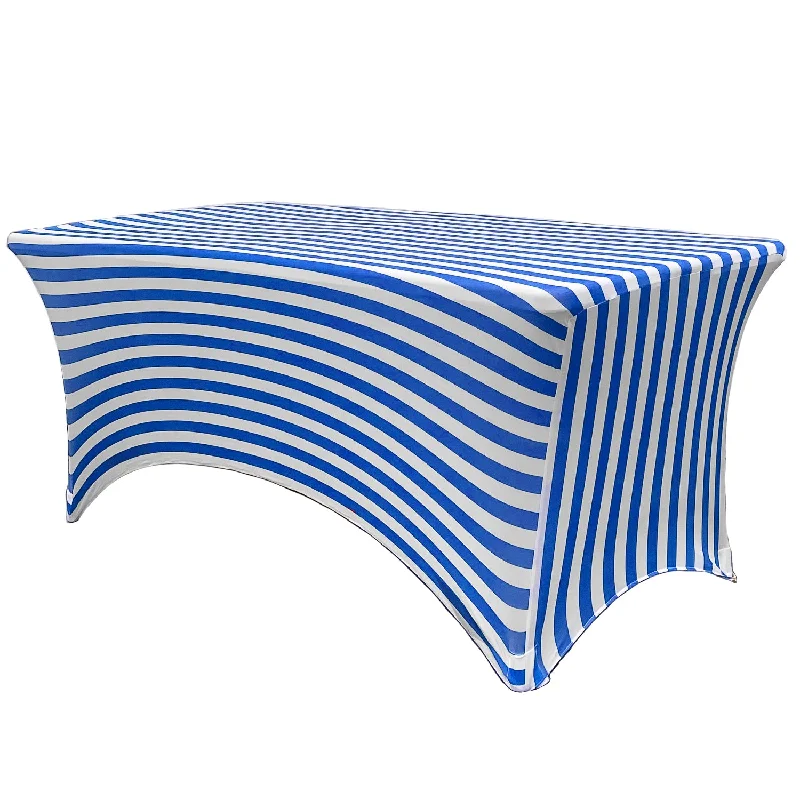 Stretch Spandex 6 ft Rectangular Table Cover Royal Blue and White Striped